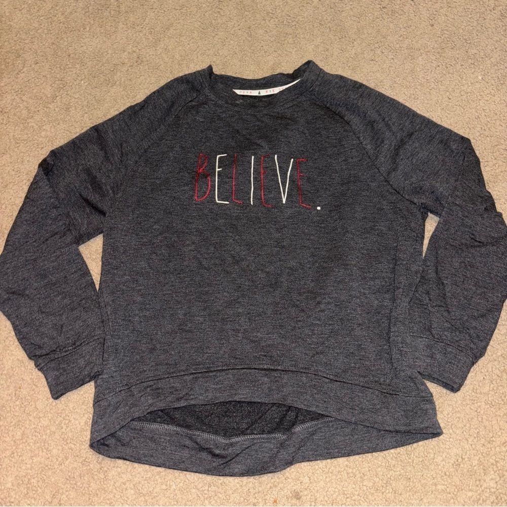 Rae Dunn Believe Charcoal Sweatshirt, size Small